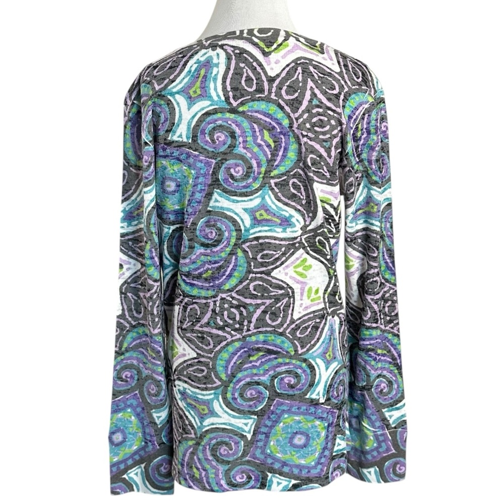Before + Again Multicolor Patterned Long Sleeve V Neck Top Tee Size Medium - Picture 4 of 8